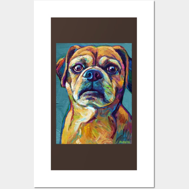 Cute Puggle On Blue Wall Art by RobertPhelpsArt